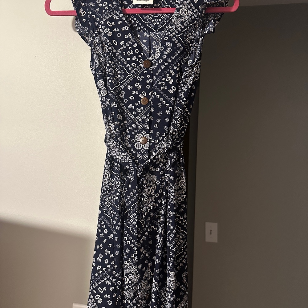 Navy Floral Button-Down Dress